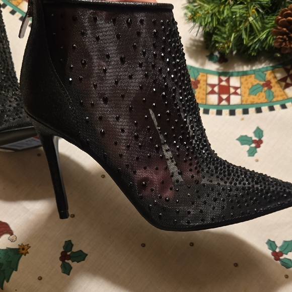 Nine West Black Sparkly Mesh Heeled Boots - Picture 3 of 5